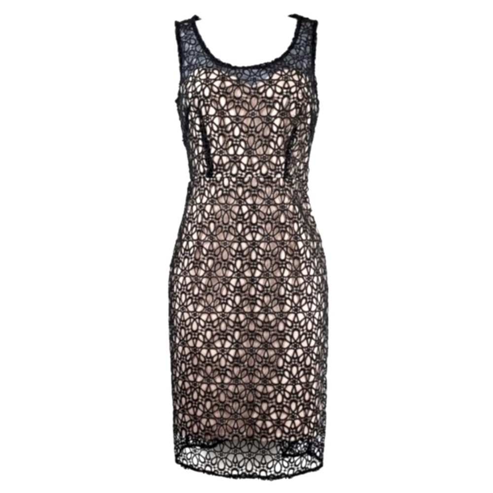Ann Taylor Black Lace Nude Illusion Neckline Sleeveless Cocktail Dress